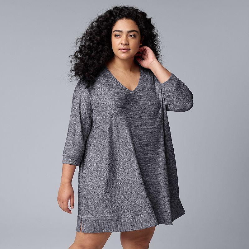 Plus Size Simply Vera Vera Wang 3/4 Sleeve Sleepshirt, Womens Product Image