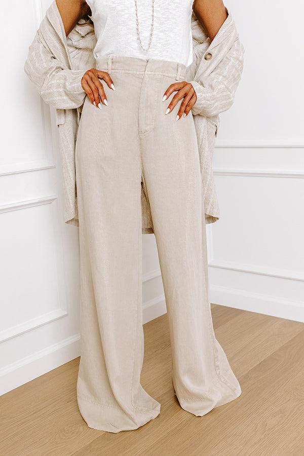 The Riley High Waist Chambray Trousers in Stone Product Image