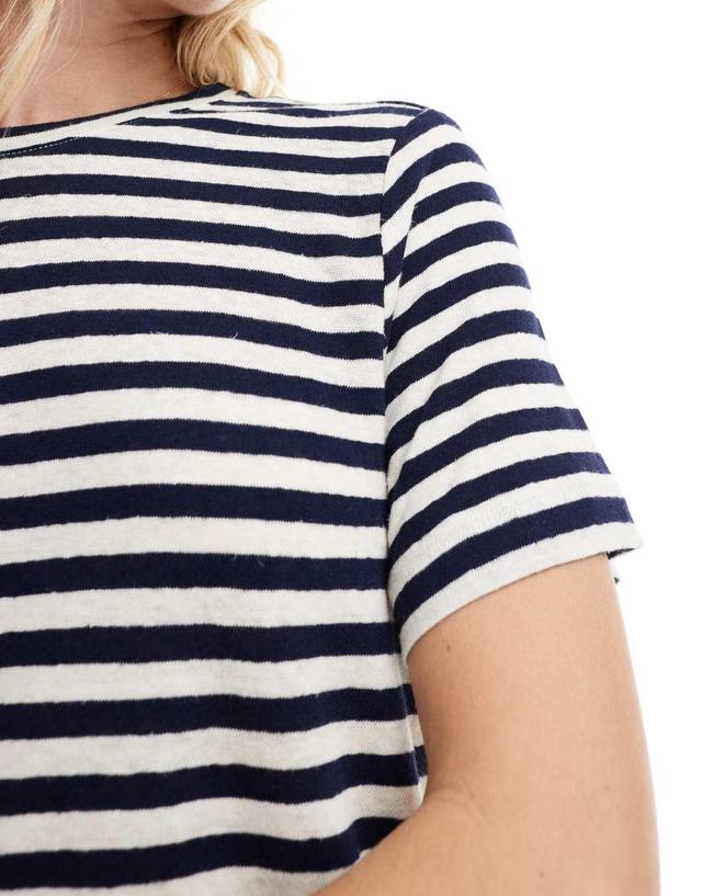 & Other Stories linen blend relaxed short sleeve T-shirt in blue and white stripes Product Image