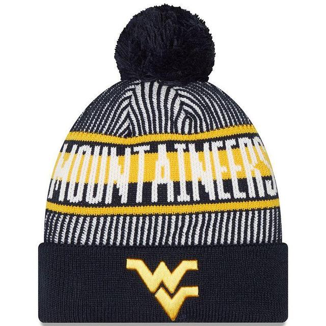 Mens New Era West Virginia Mountaineers Logo Striped Cuff Knit Hat with Pom, Blue Product Image