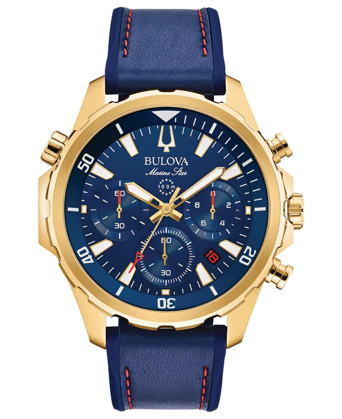 Bulova Mens Chronograph Marine Star Blue Leather & Silicone Strap Watch 43mm Product Image