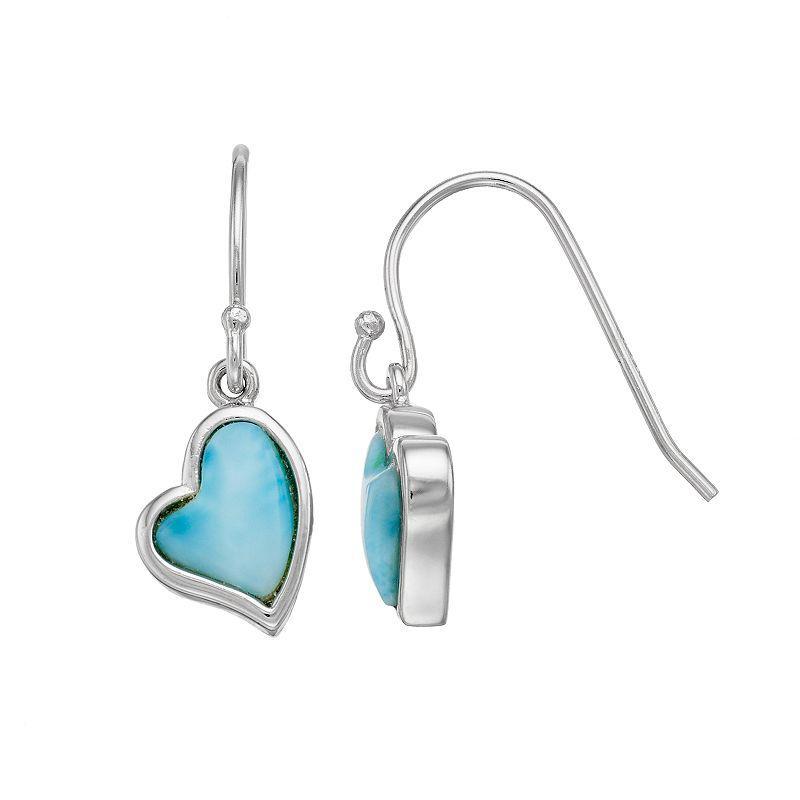 Sterling Silver Larimar Heart Drop Earrings, Womens, Blue Product Image