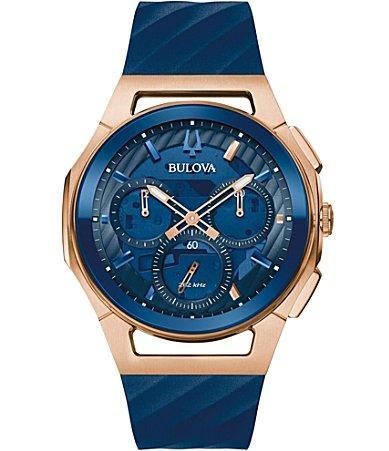 Bulova Mens Curve Chronograph Blue Strap Watch Product Image