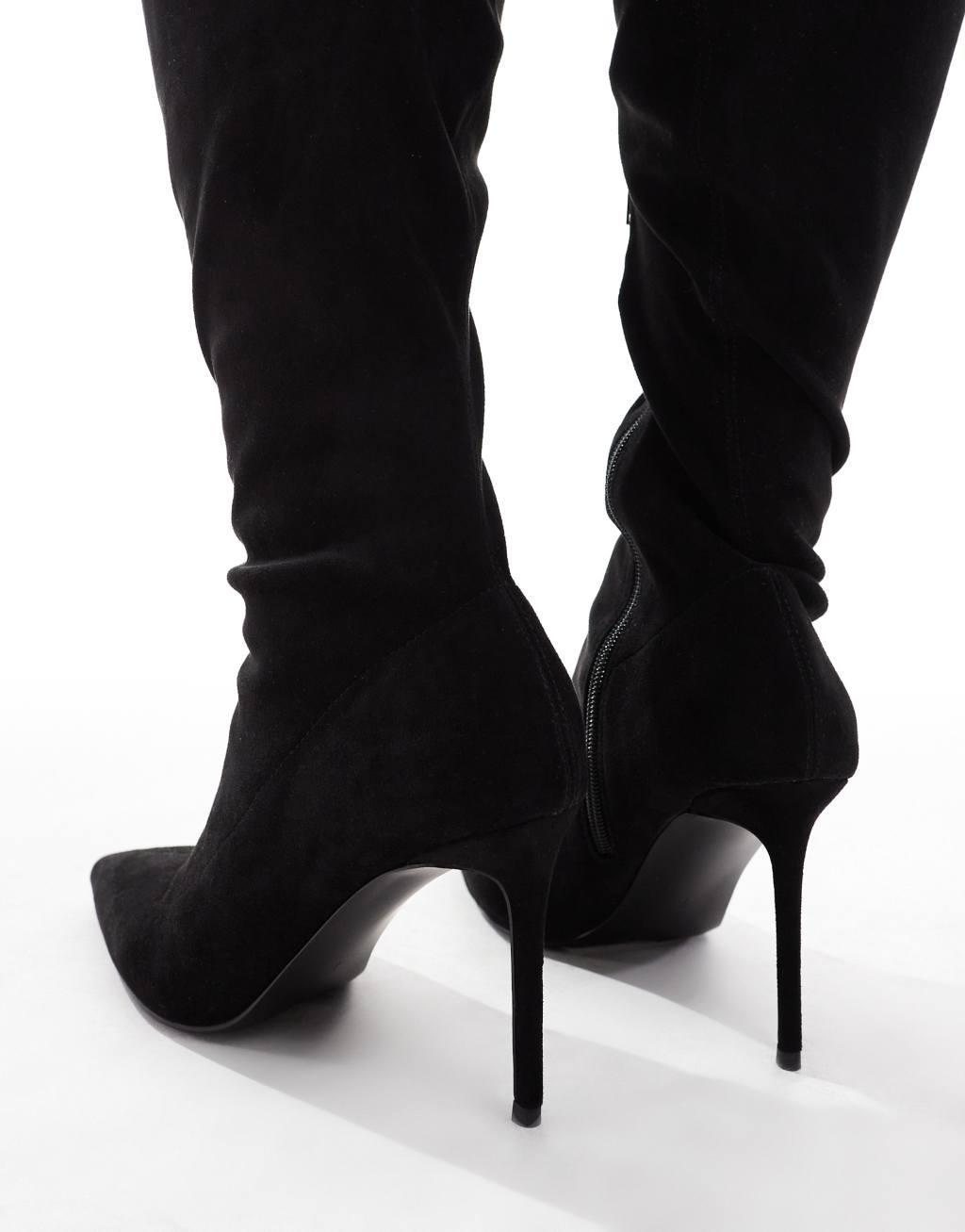 ASOS DESIGN Curve Kathryn high heel over-the-knee boots in micro Product Image