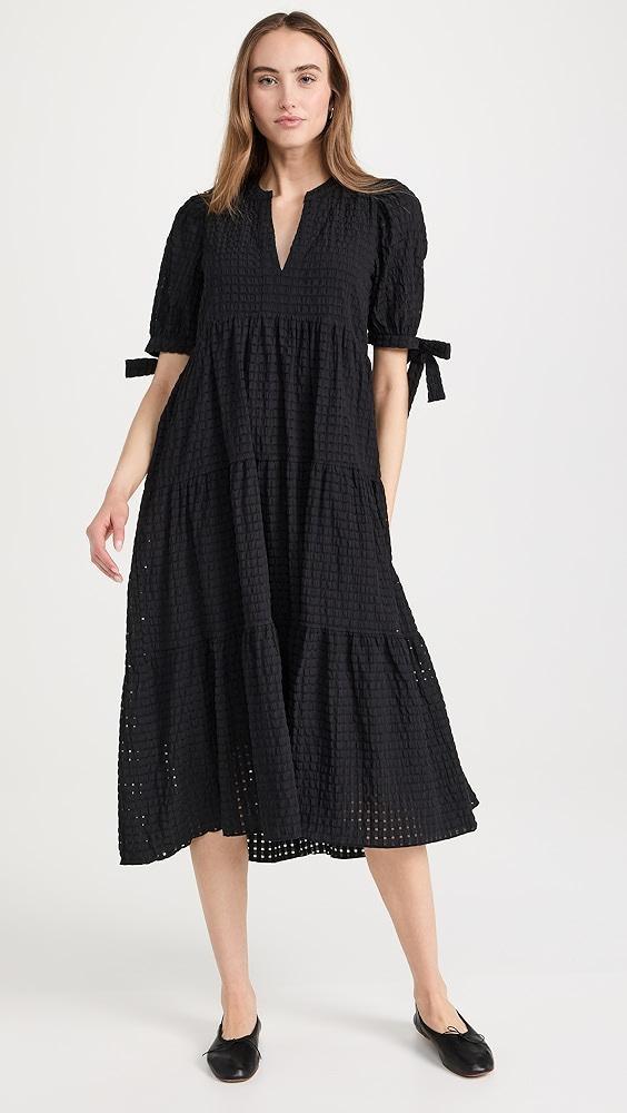 English Factory Gingham Tiered Midi Dress with Bow Tie Sleeves | Shopbop Product Image