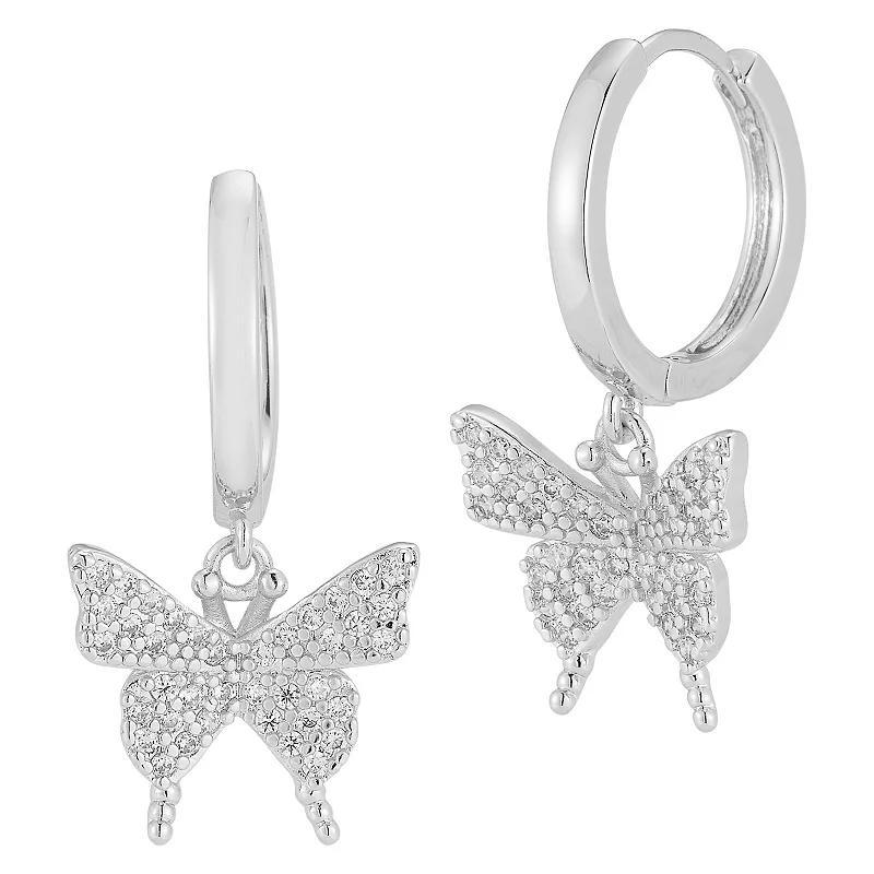 Cubic Zirconia Butterfly Drop Earrings, Womens, Silver Tone Product Image