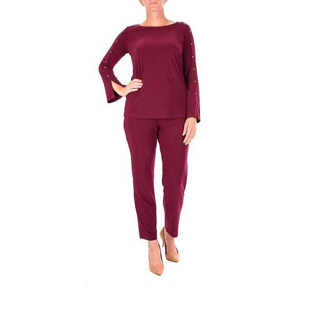 Womens Nina Leonard Studded Top & Pant Set Product Image