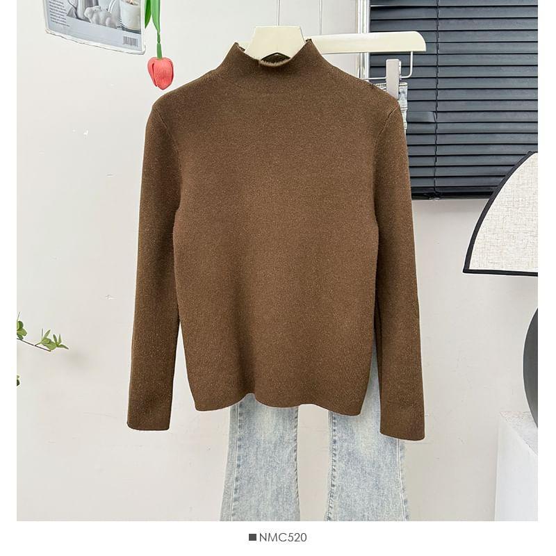 Fleece-Lined Mock-Neck Knit Top in 5 Colors Product Image