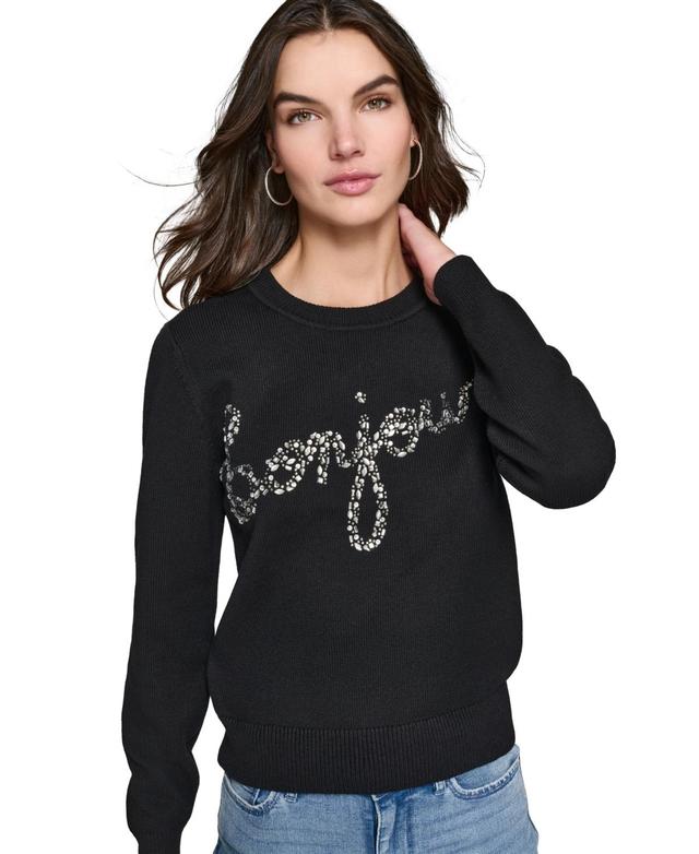 Karl Lagerfeld Paris Womens Embellished Graphic Sweater Product Image