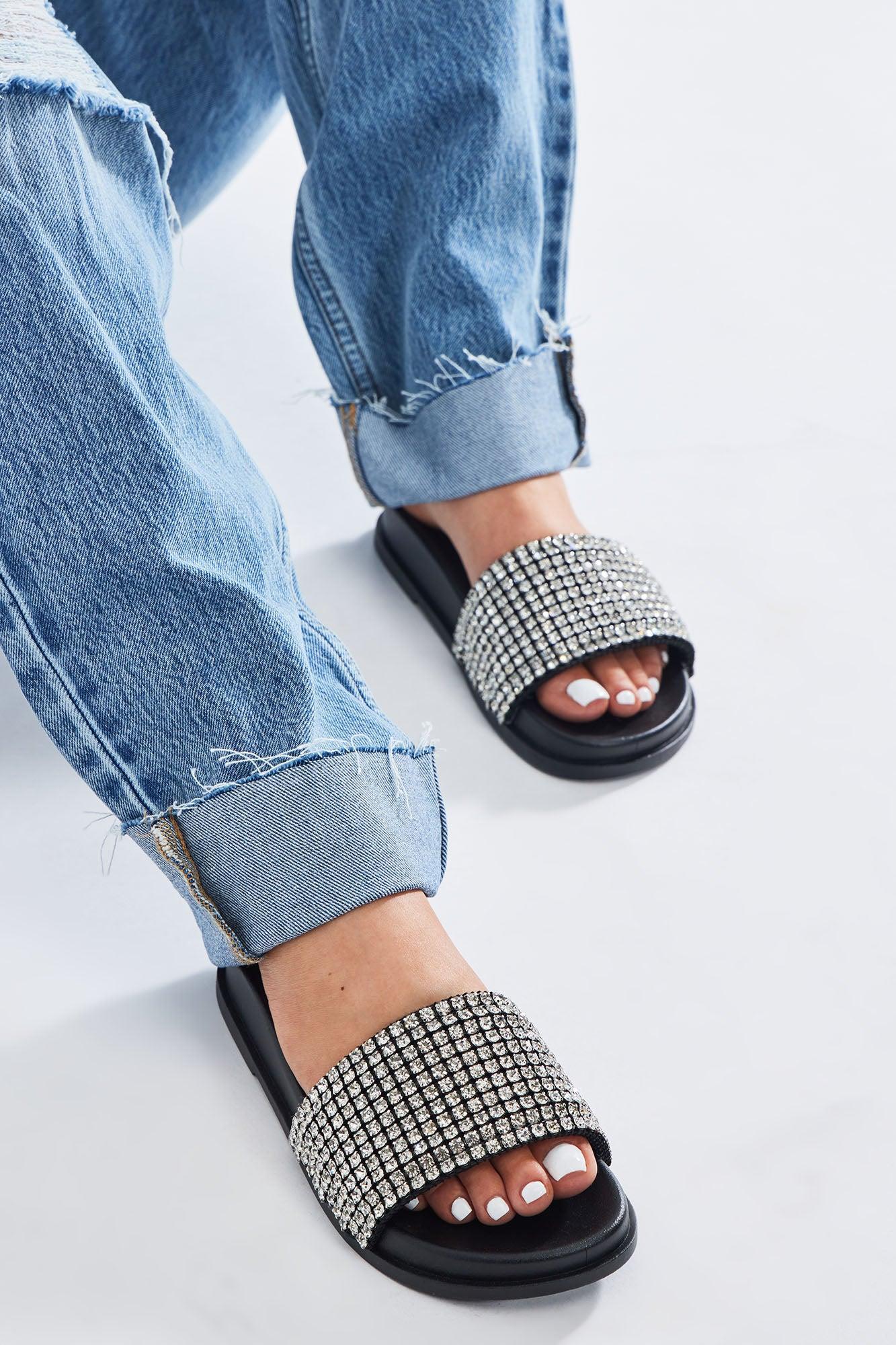 Salem Embellished Slides - Black Product Image