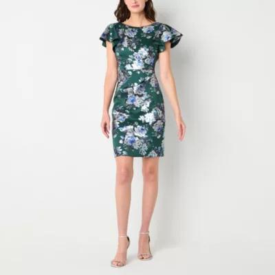 Jessica Howard Womens Floral Short Sleeve Sheath Dress Product Image