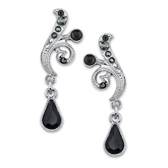 1928 Silver Tone Simulated Crystal Drop Earrings, Womens, Black Product Image