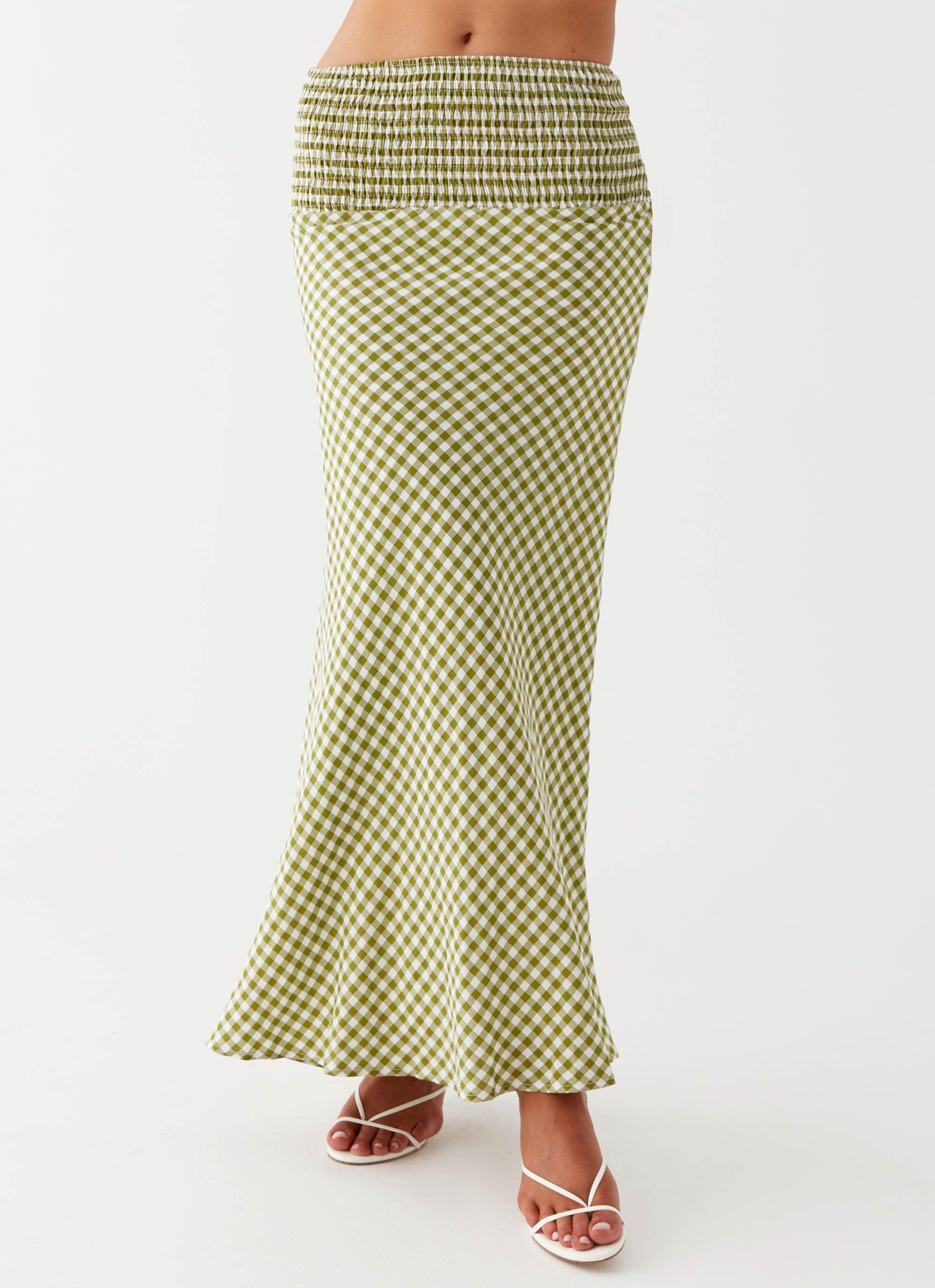 Leilani Maxi Skirt - Khaki Gingham Product Image