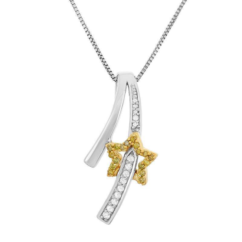 1/6 Carat T.W. Yellow and White Diamond Sterling Silver and 18k Gold Two Tone Shooting Star Pendant Necklace, Womens Product Image