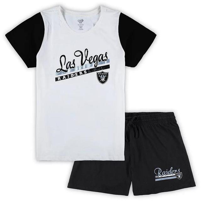 Womens Concepts Sport White/Black Las Vegas Raiders Plus Size Downfield T-Shirt & Shorts Sleep Set Product Image