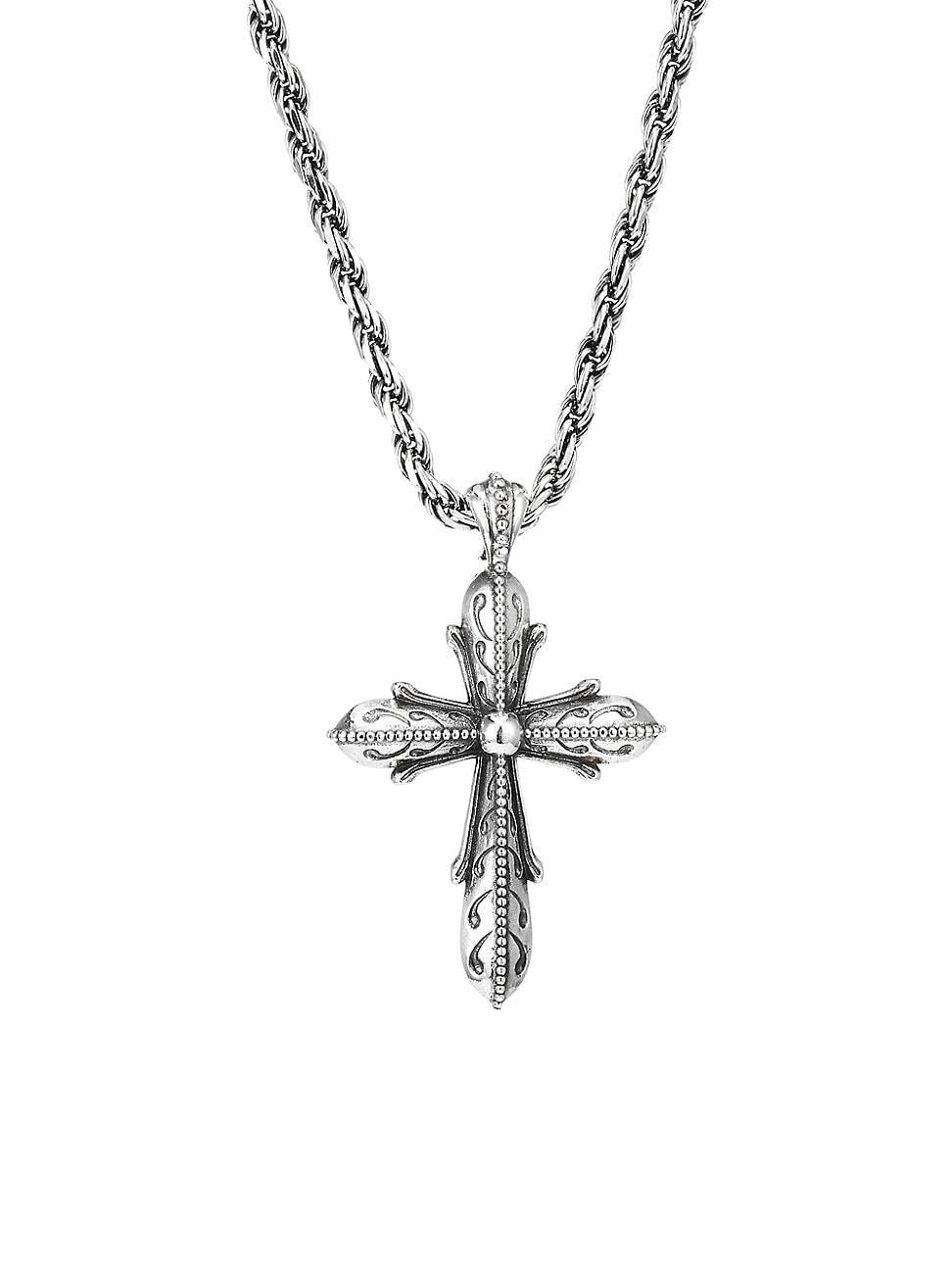 Mens Cross Pendant Sterling Silver Necklace Product Image