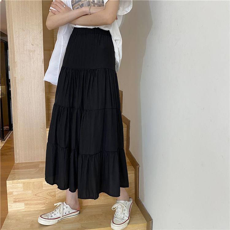 Tiered A-Line Midi Skirt Product Image