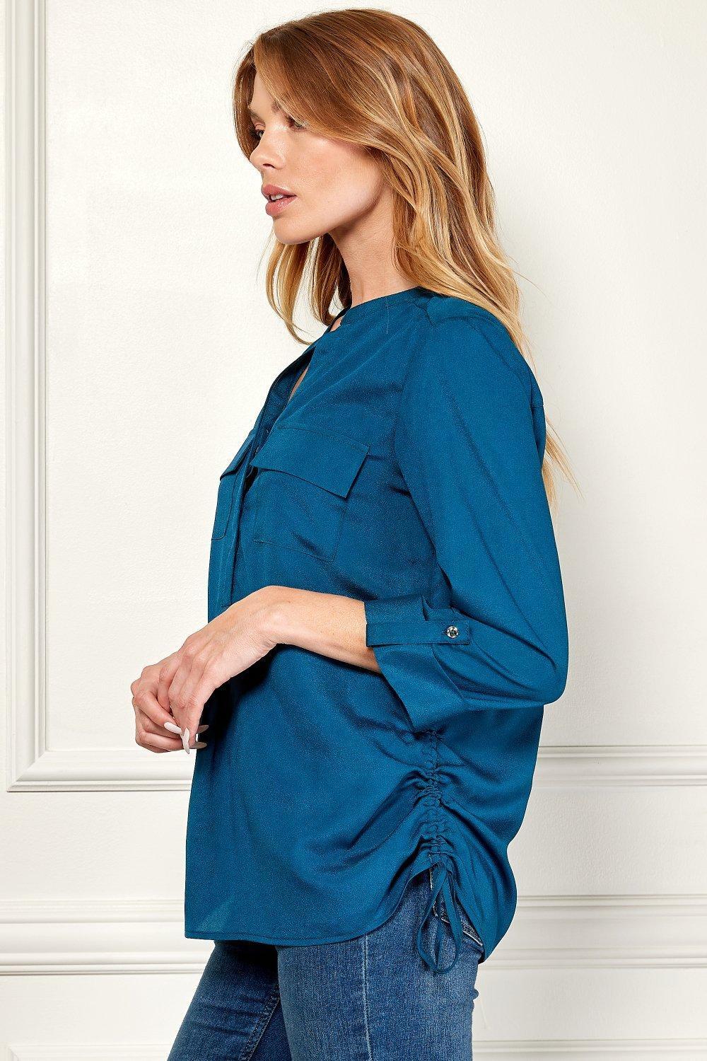 Sara Michelle 3/4 Button Tab Sleeve Patch Pockets Side Ties Popover Product Image