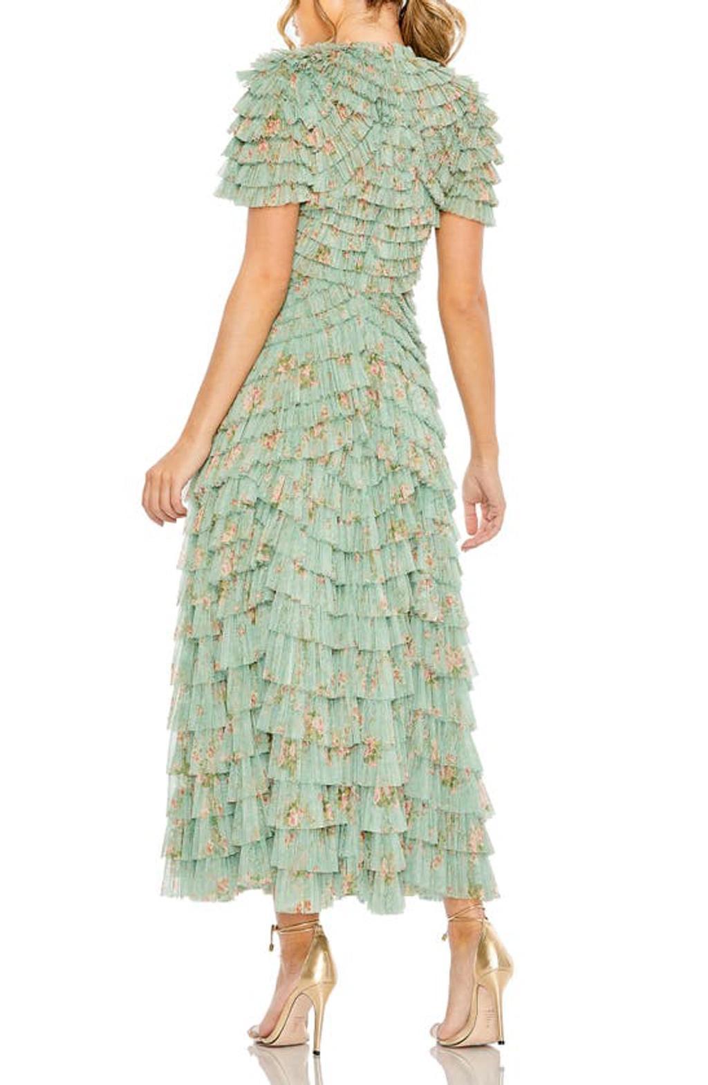 Ruffle Tiered Short Sleeve A Line Dress In Sage Multi Product Image