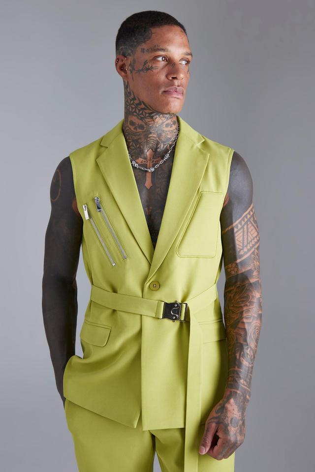 Single Breasted Sleeveless Suit Jacket | boohooMAN USA Product Image