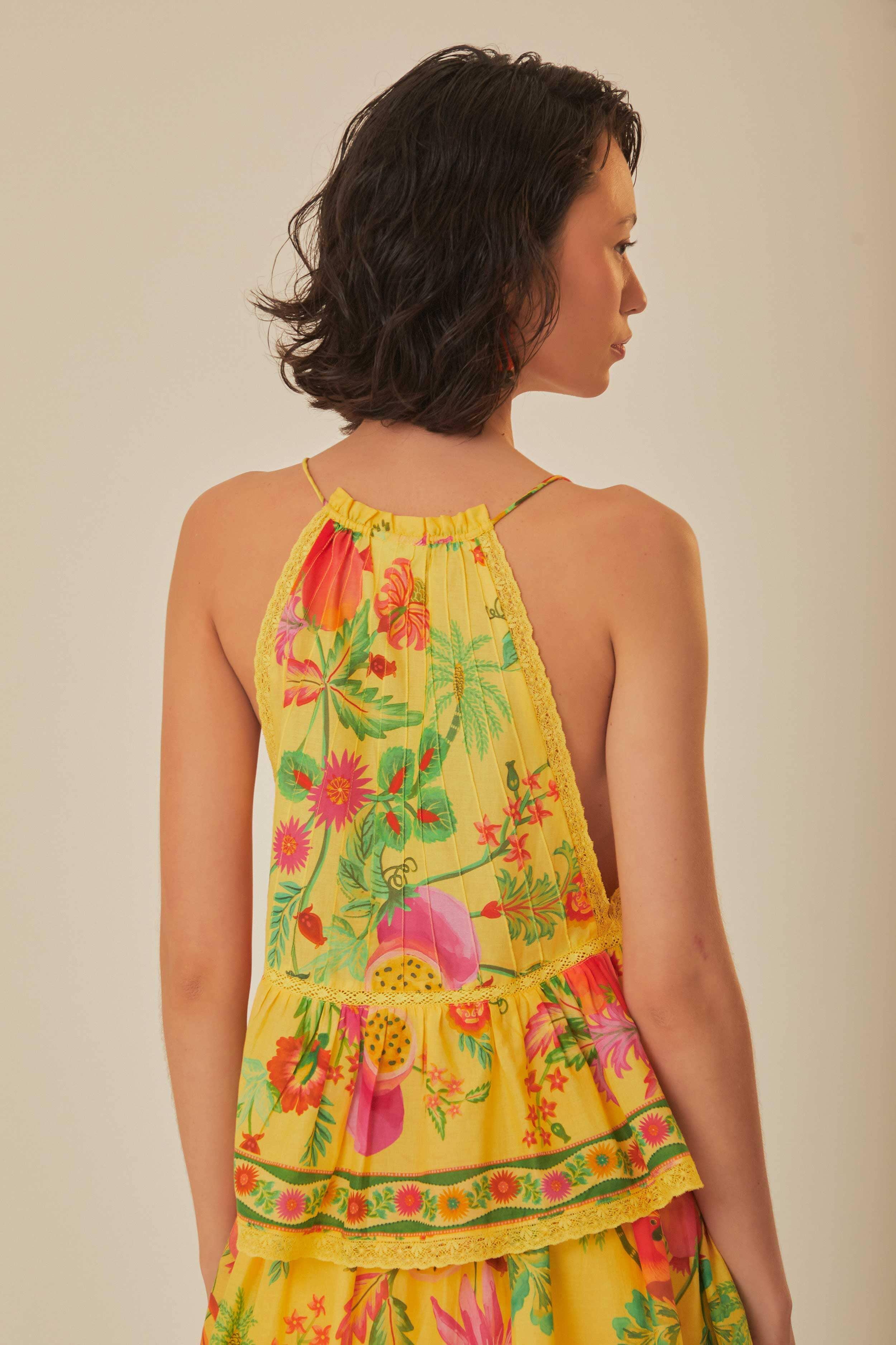 Yellow Delicate Fruit Garden Sleeveless Blouse Product Image