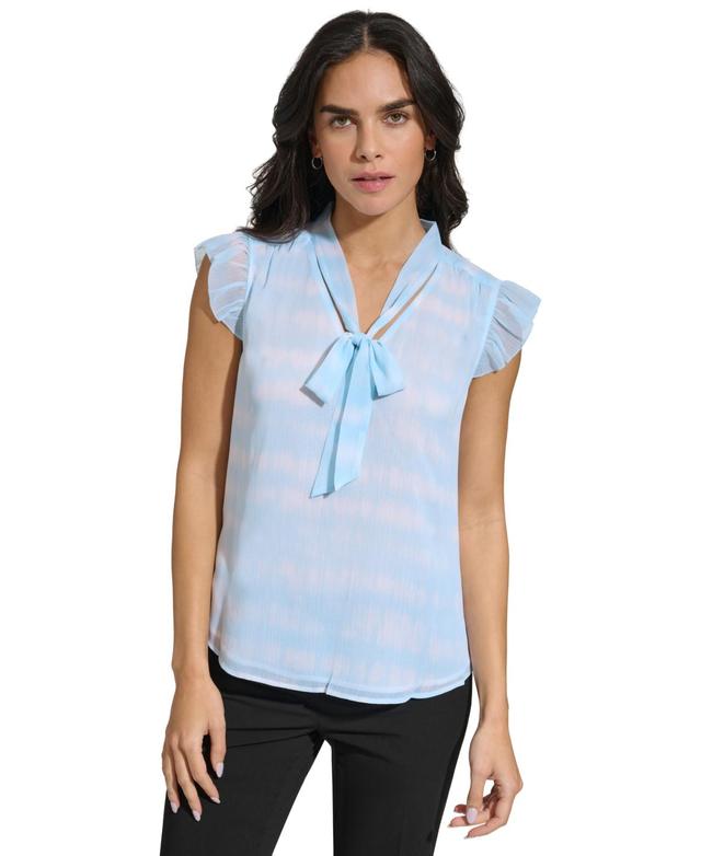 Calvin Klein Womens Printed Tie-Neck Cap-Sleeve Top Product Image