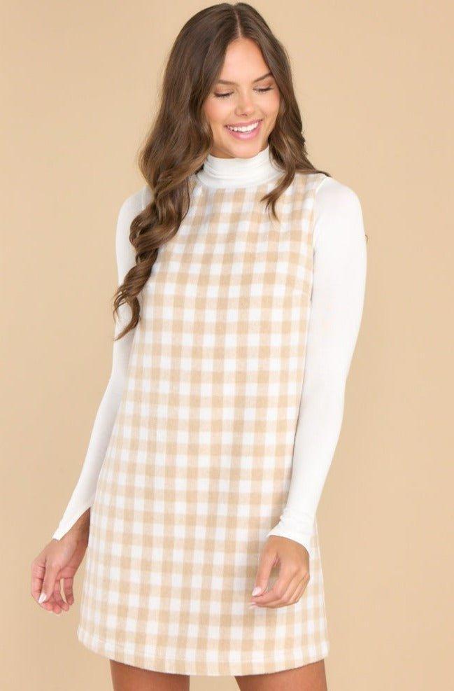 Aura Choosing Joy Beige Plaid Dress Product Image