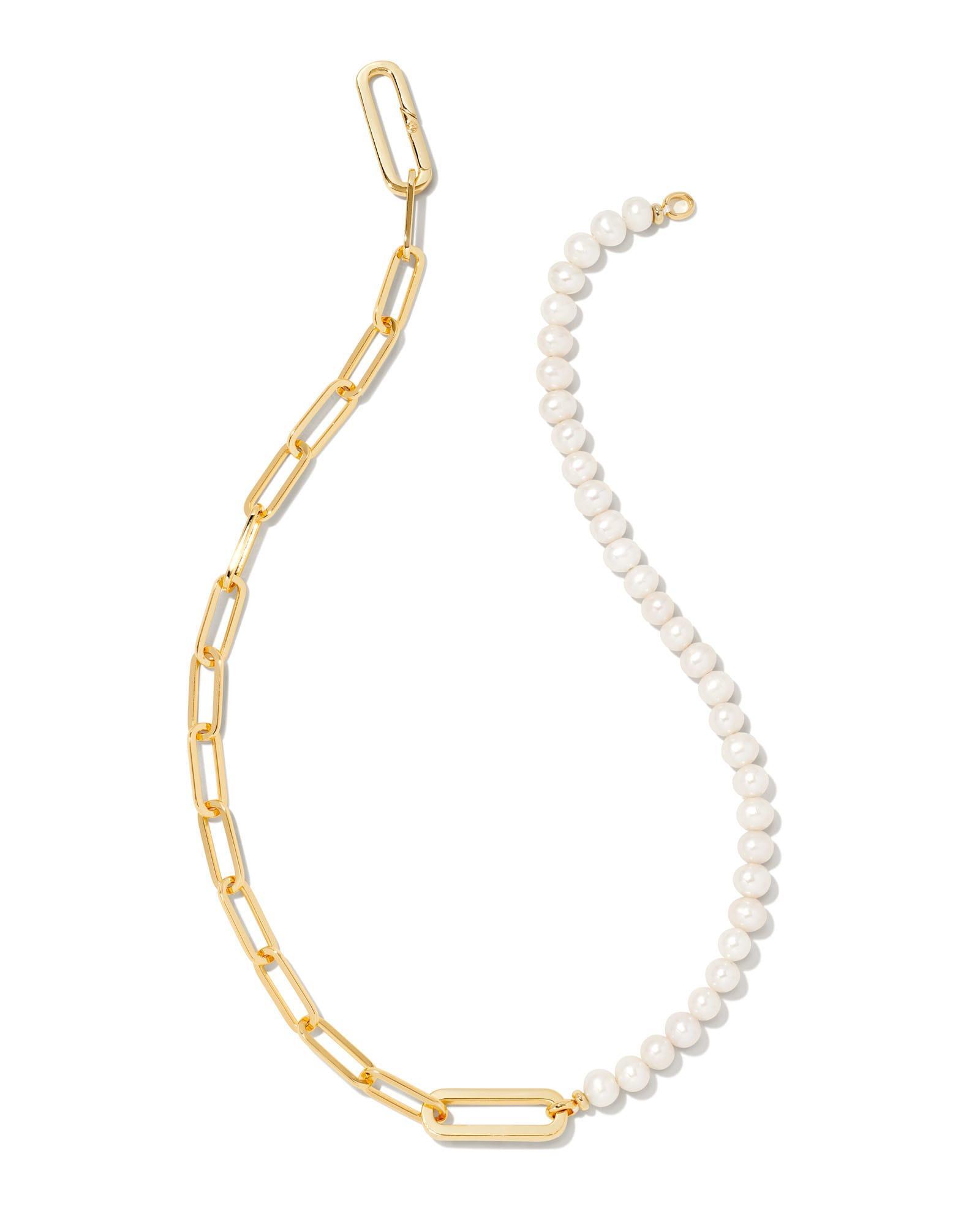 Kendra Scott 14k Gold-Plated Cultured Freshwater Pearl (6 - 6-1/2mm) Half Link 17-1/2 Collar Necklace Product Image