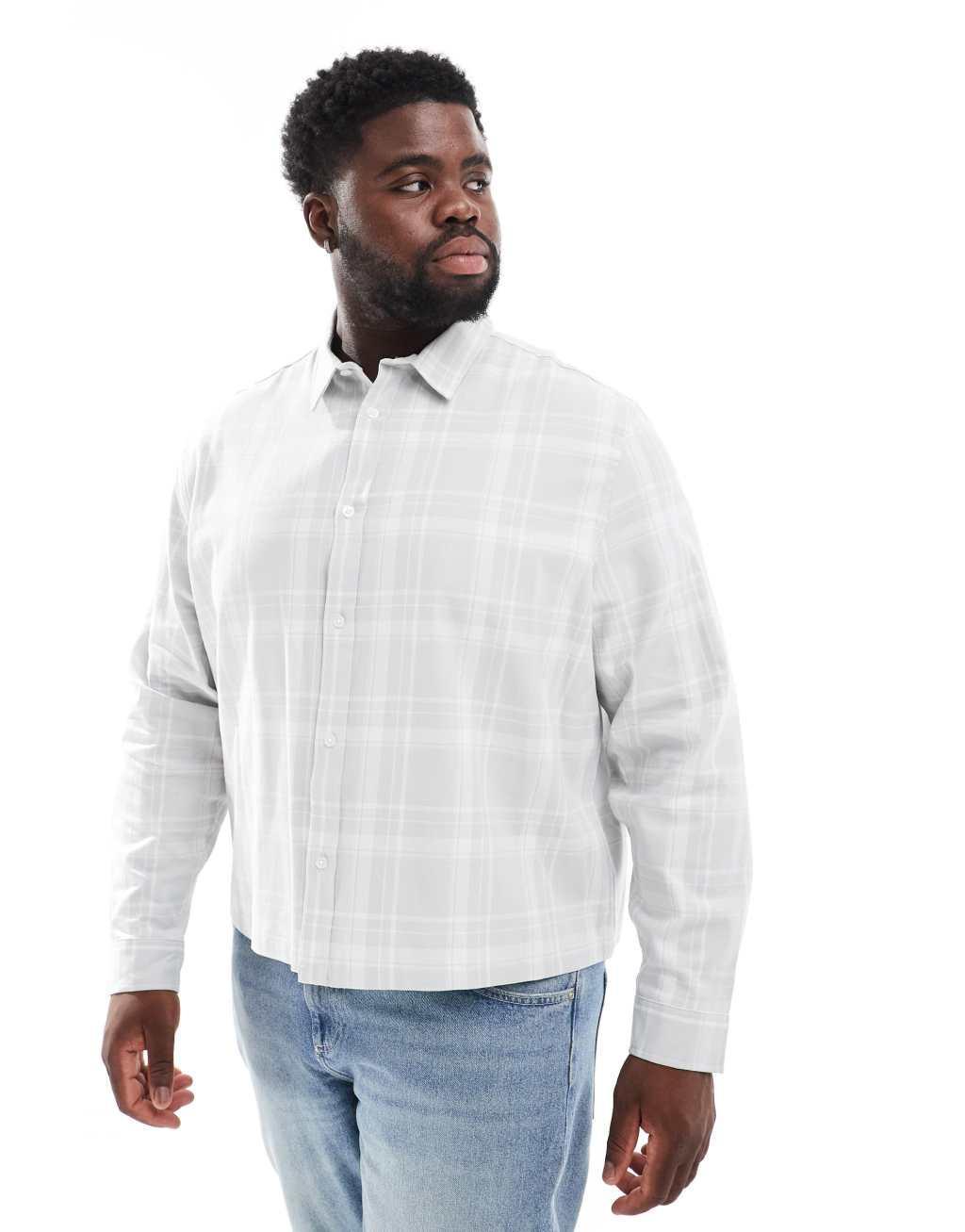 ASOS DESIGN boxy shirt in gray check Product Image