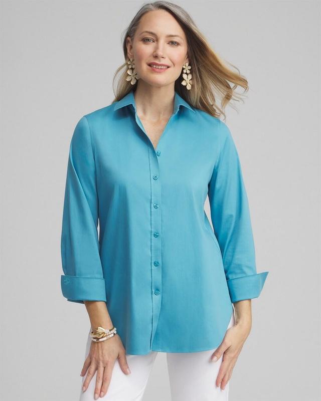 Chico's Women's No Iron Stretch Shirt, Blue, size XS - Blue Grotto - Women - Size: XS Product Image