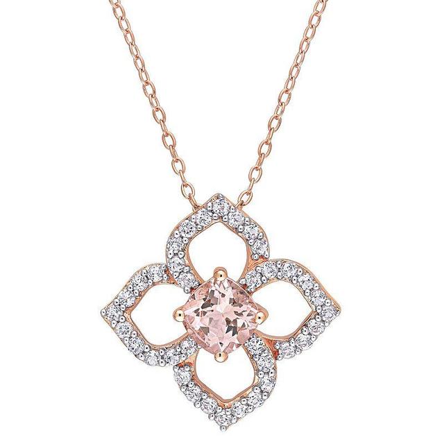 Stella Grace 18k Rose Gold Over Silver Morganite & White Topaz Floral Pendant Necklace, Womens 18k Pink Plated Product Image