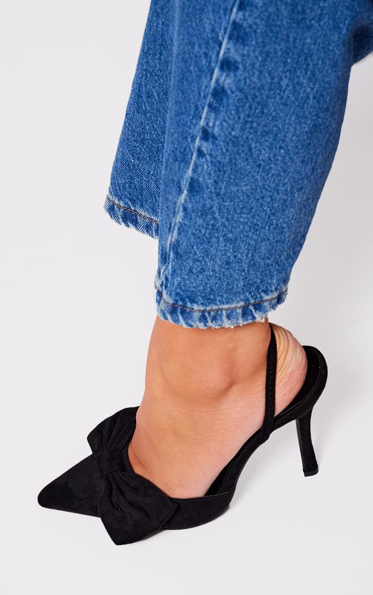 Black Faux Suede Point Toe Bow Detail Sling Back Heeled Courts Product Image