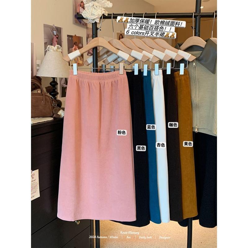 High-Waist Plain Midi Skirt Product Image