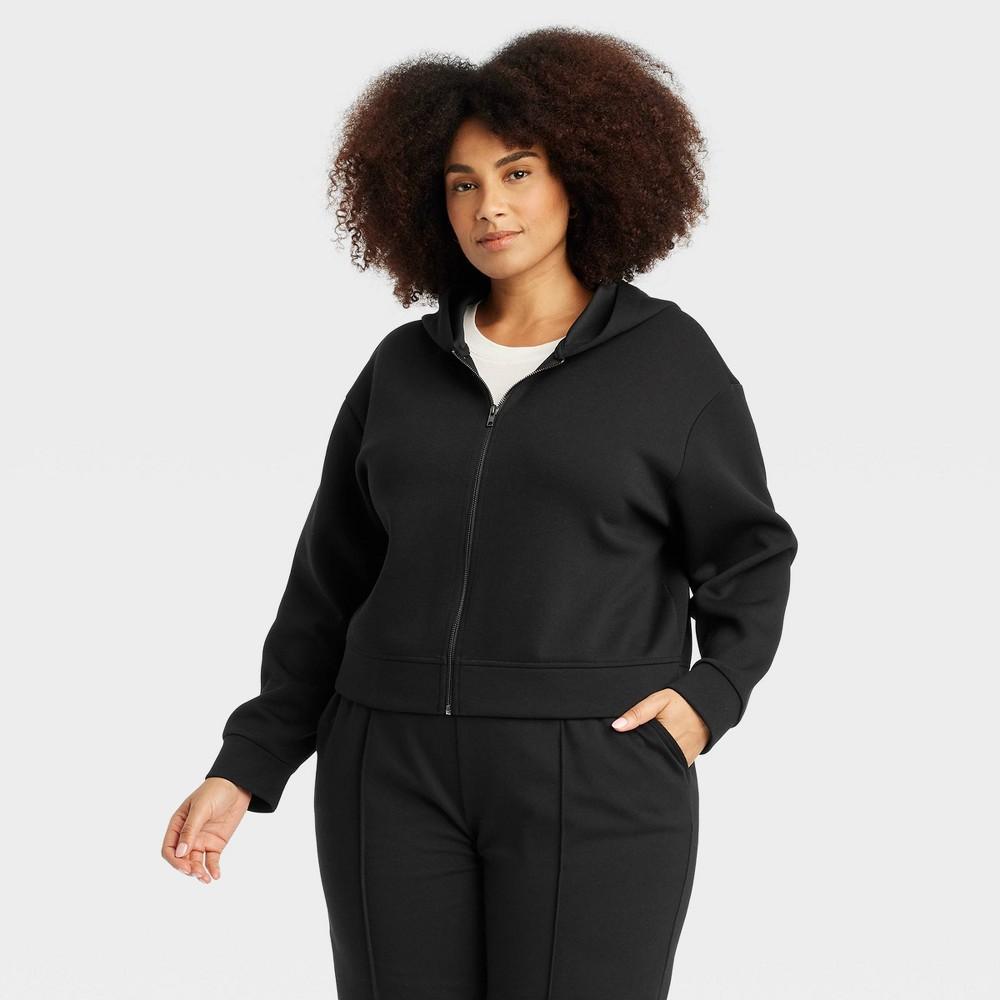 Womens Double Knit Zip Hoodie Sweatshirt - A New Day Black 2X Product Image