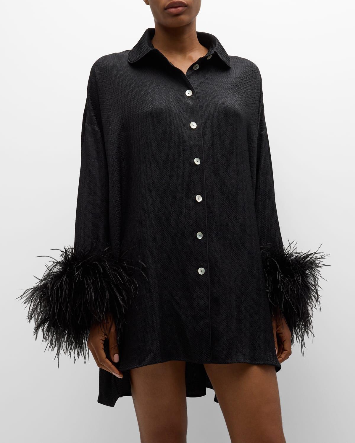 Womens Pastelle Metallic Feather-Trim Shirtdress Product Image