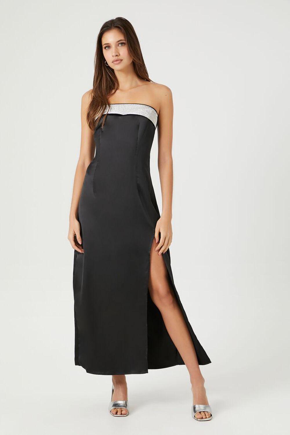 Satin Rhinestone Maxi Slip Dress | Forever 21 Product Image