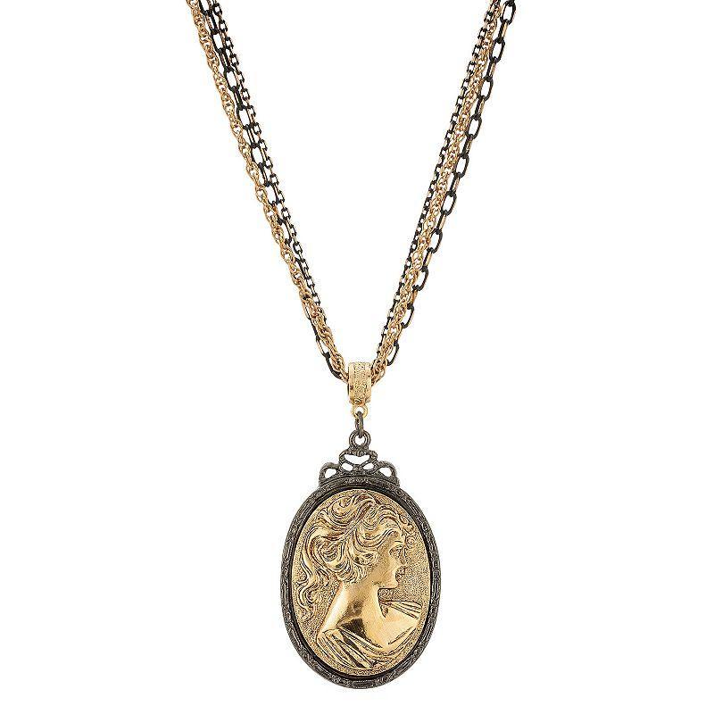 1928 Two Tone Cameo Pendant Necklace, Womens, Gold Tone Product Image