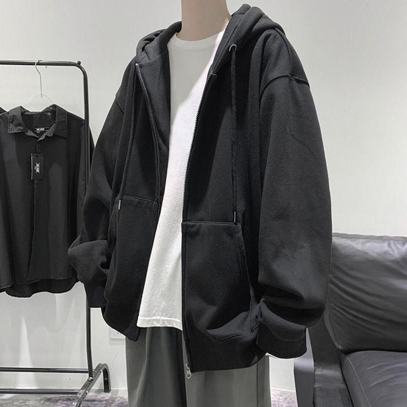 Plain Zip-Up Hoodie Product Image