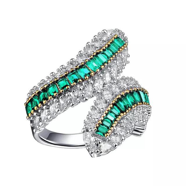 Sterling Silver Cubic Zirconia Bypass Ring, Womens Green Product Image