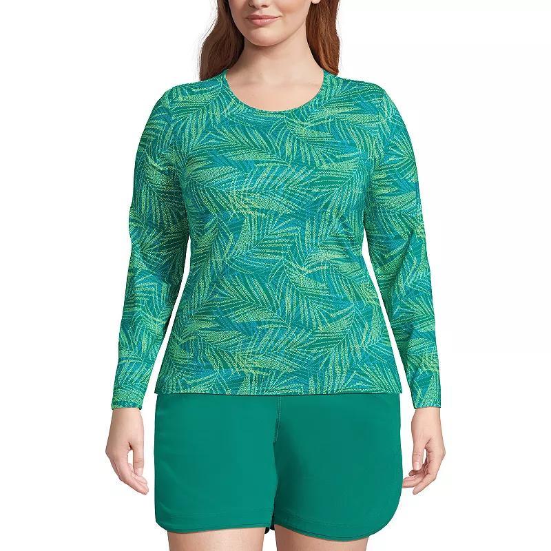 Plus Size Lands End UPF 50 Long Sleeve Rash Guard, Womens Blue Floral Product Image