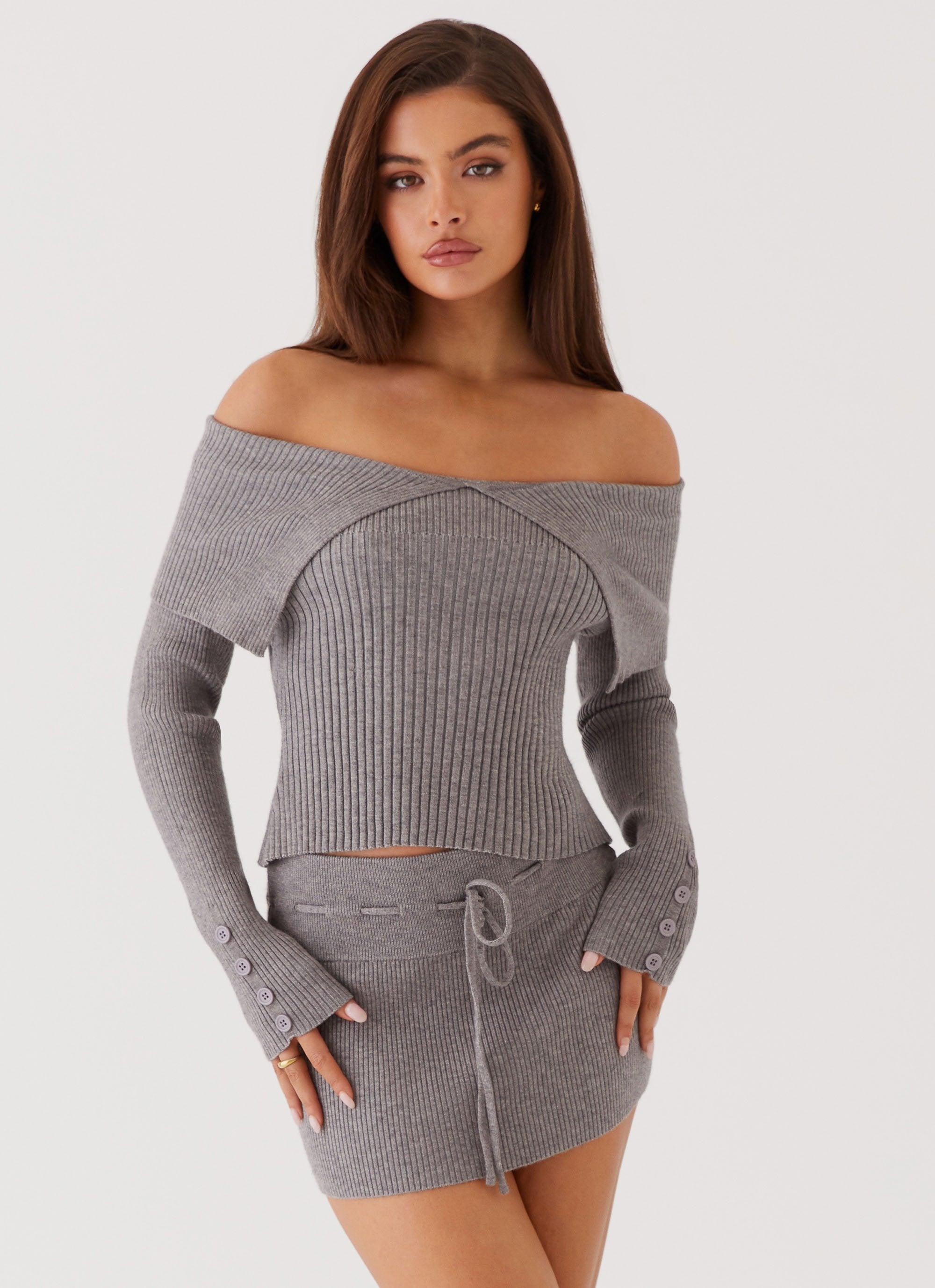 Frankie Arrow Knit Long Sleeve Top - Charcoal Product Image