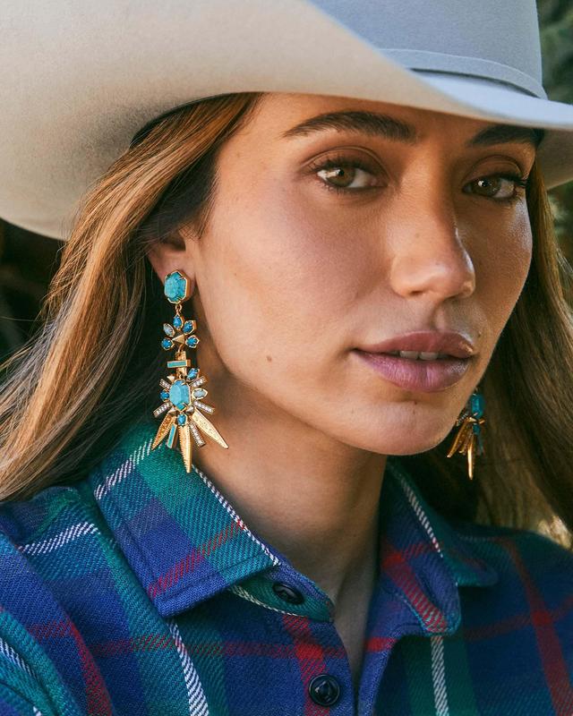 Serayah Vintage Gold Statement Earrings in Teal Mix Product Image