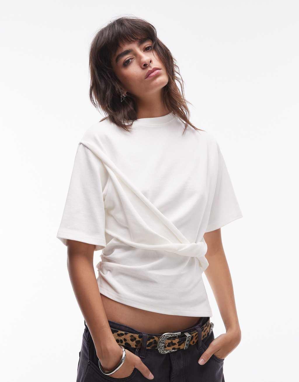 Topshop twist front tee in white Product Image