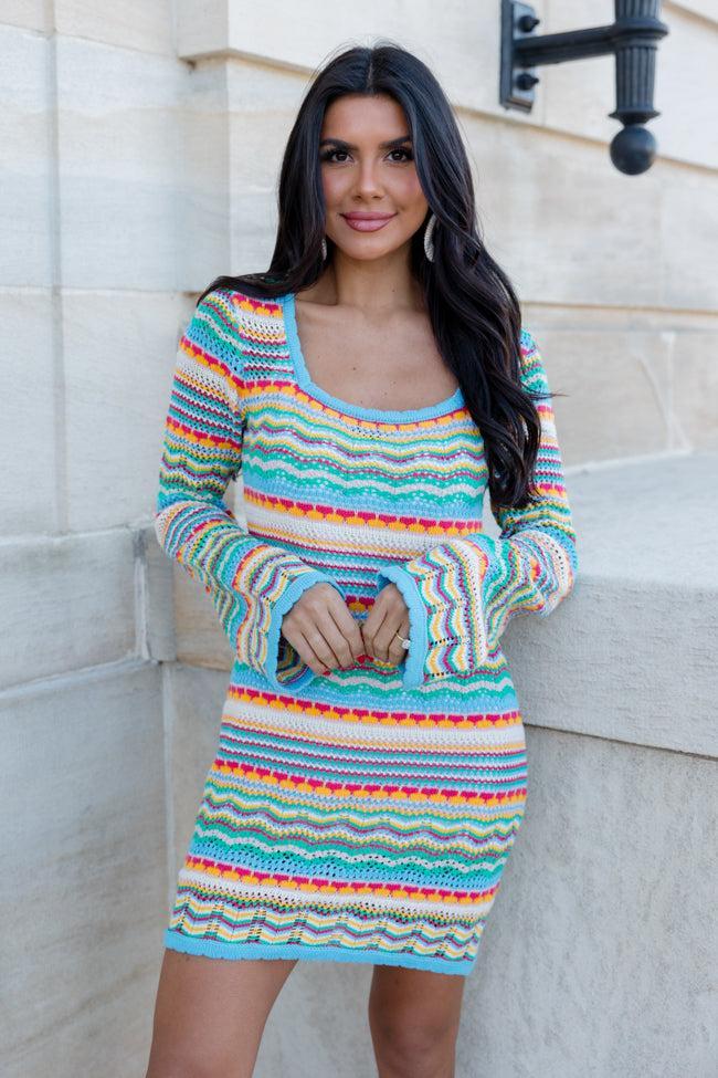 What It Is Multi Stripe Crochet Mini Dress Product Image