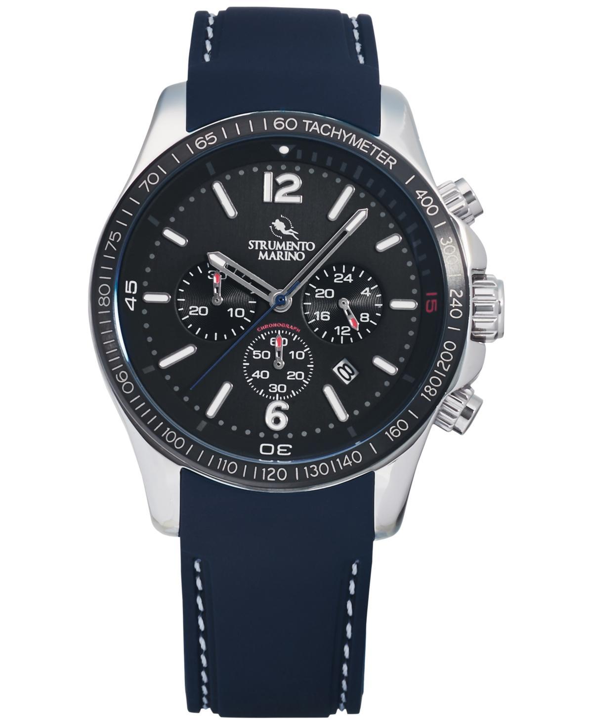 Strumento Marino Mens Chronograph Lincoln Blue Silicone Strap Watch 45mm - Black Dial  Blue Silicone Strap Product Image