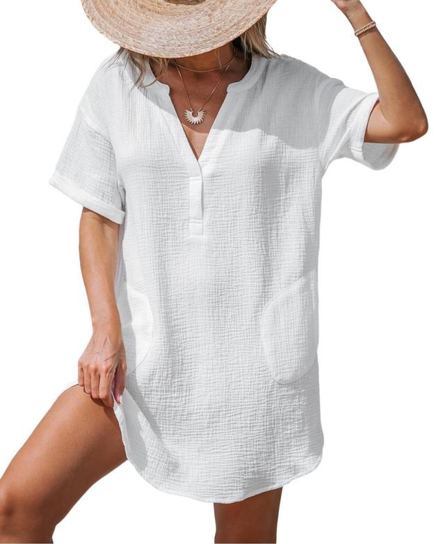 Cupshe Womens Crinkle V-Neck Cover-Up Beach Dress Product Image