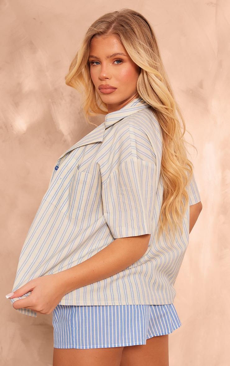 Blue Oversized Stripe Short Sleeve Shirt Product Image