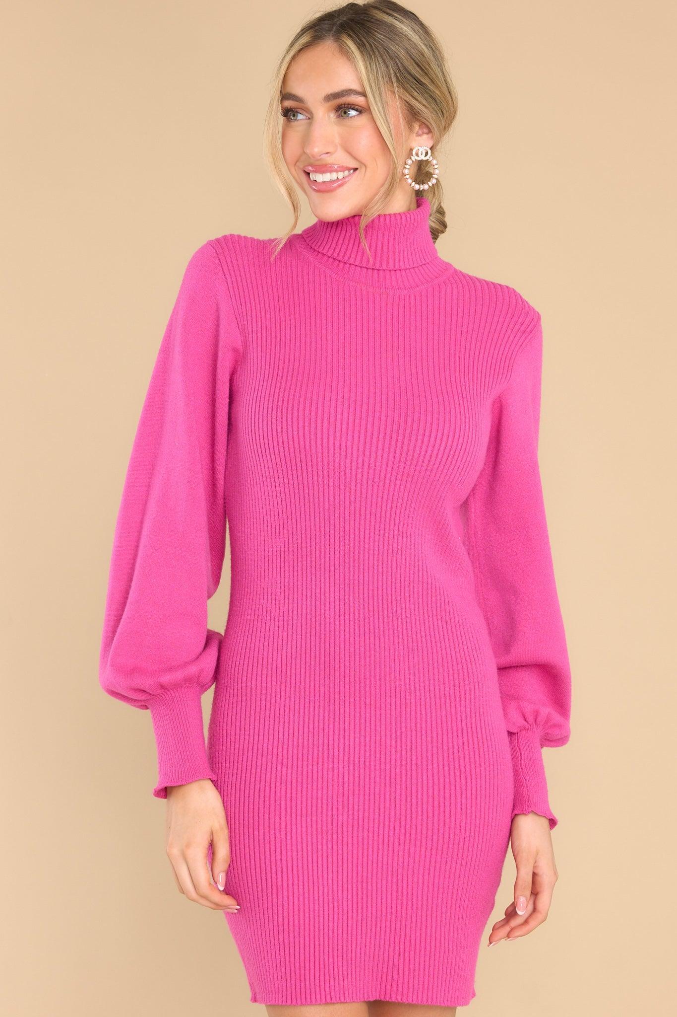 Autumn Elegance Fuchsia Pink Sweater Dress Magenta Product Image