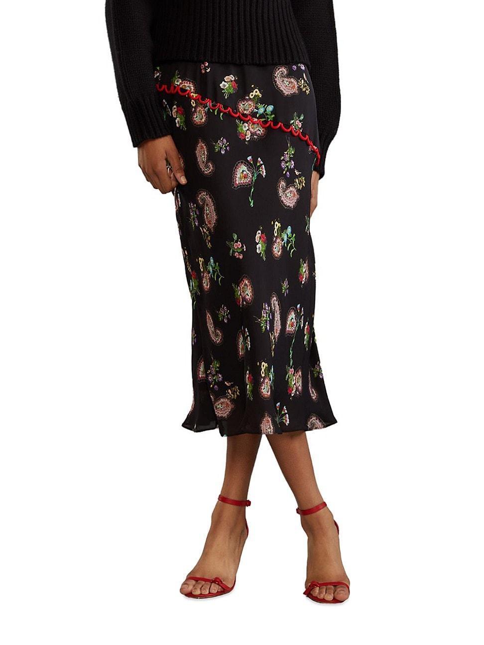 Womens Silk Paisley Slip Midi-Skirt Product Image