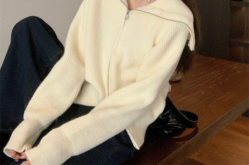 Plain Ribbed Zip Cardigan Product Image